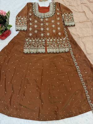 Brown simmer silk party wear embroidery Skirt suit 5
