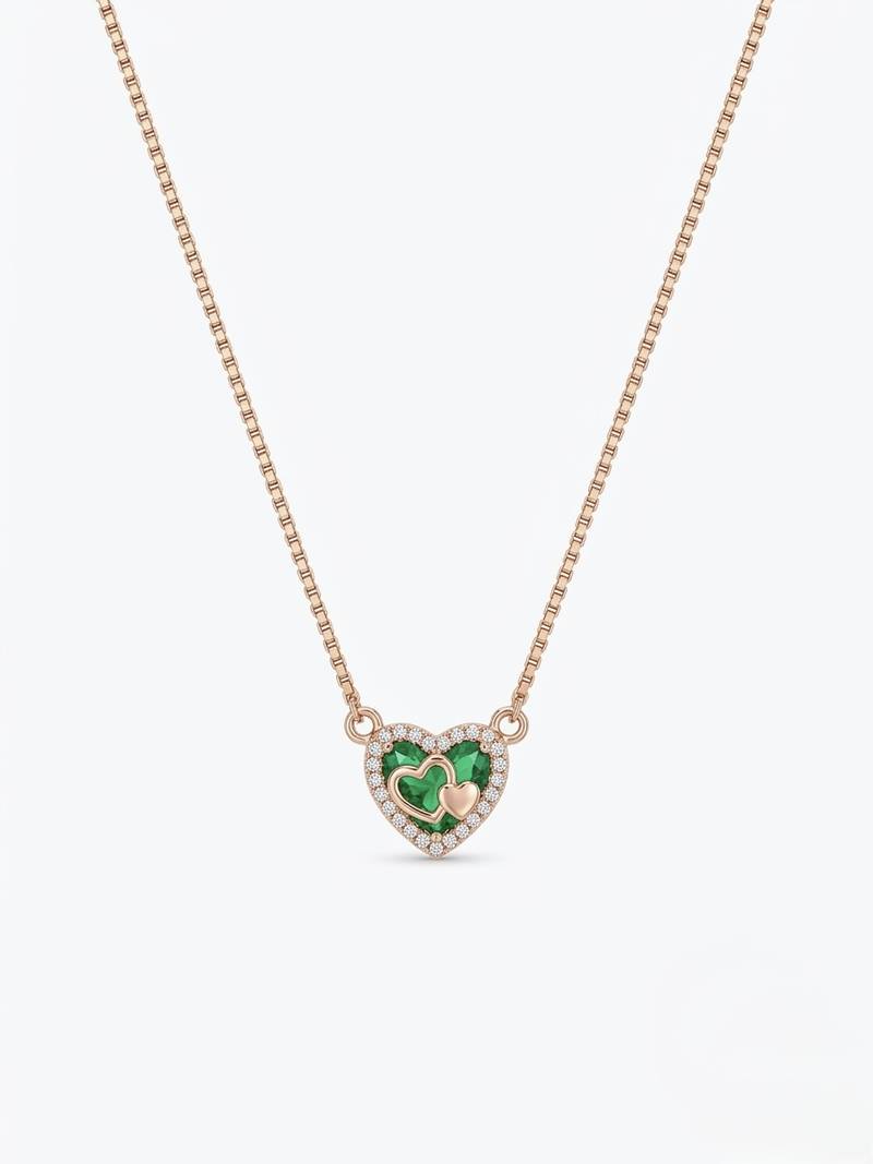 925 sterling silver emerald heart necklace for women