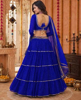 BLUE LEHERIYA PRINT GEORGETTE  LEHENGA CHOLI DUPATTA 5