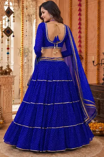 BLUE LEHERIYA PRINT GEORGETTE  LEHENGA CHOLI DUPATTA
