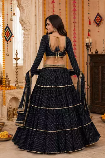 BLACK LEHERIYA PRINT GEORGETTE LEHENGA CHOLI DUPATTA