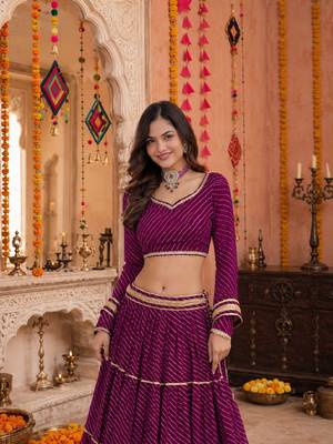 PURPLE LEHERIYA PRINT GEORGETTE LEHENGA CHOLI DUPATTA 6