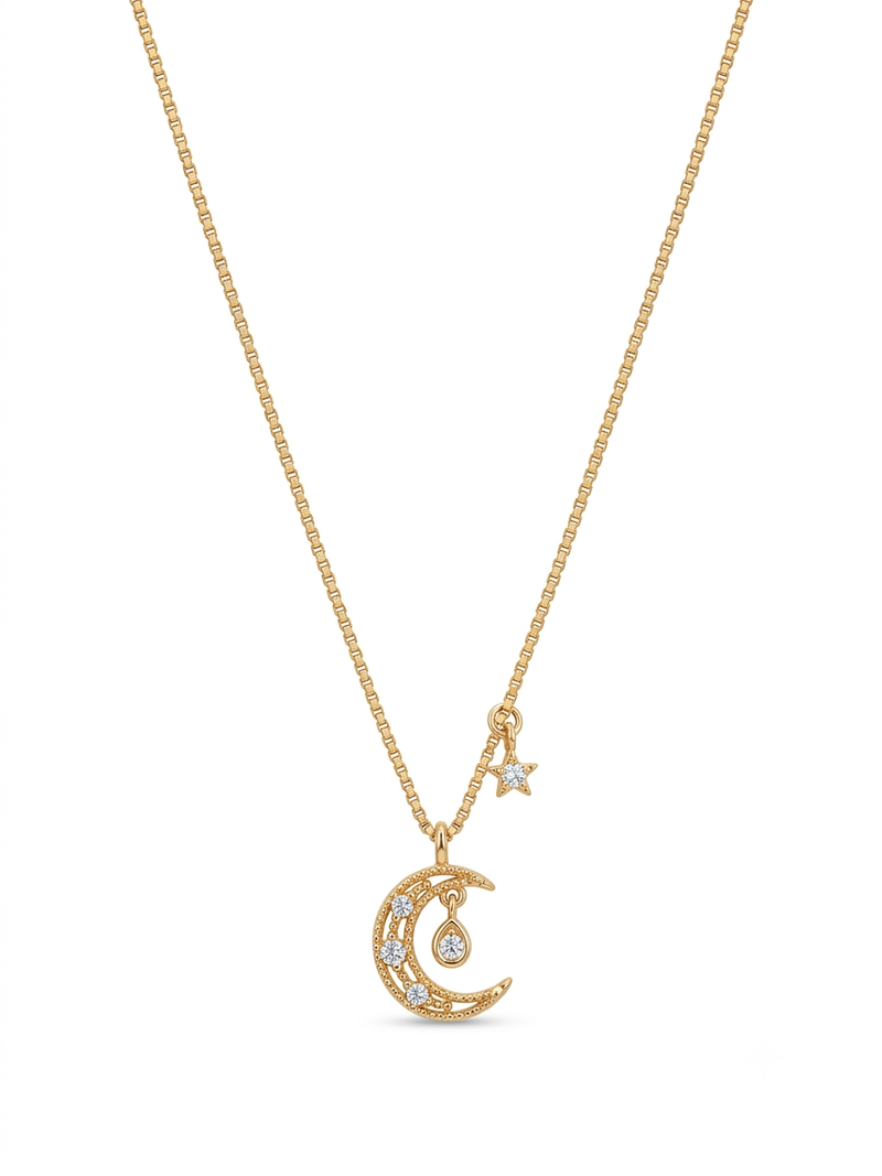 925 sterling silver moon & star necklace for women