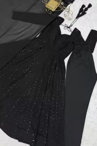 Black fuax georgette embroidery party wear anarkali  suit set