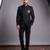 Black suede embroidered bandhgala suit for men