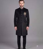 Black suede embroidered nawabi suit for men