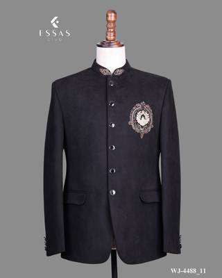 Black suede embroidered nawabi suit for men 3
