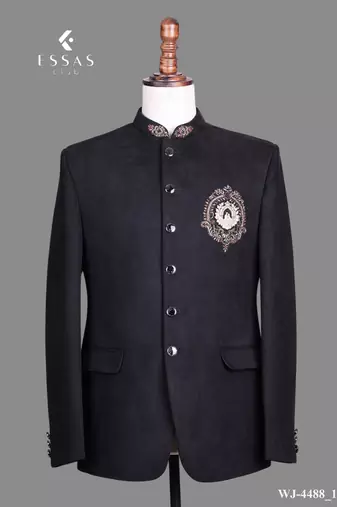 Black suede embroidered nawabi suit for men