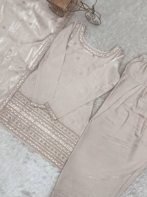 Cream roman silk embroidery party wear sharara suit set 5