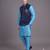 Navy blue suede embroidered nehru jacket for men