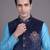 Navy blue suede embroidered nehru jacket for men