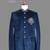 Navy blue suede embroidered nehru jacket for men