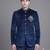 Navy blue suede embroidered bandhgala suit for men