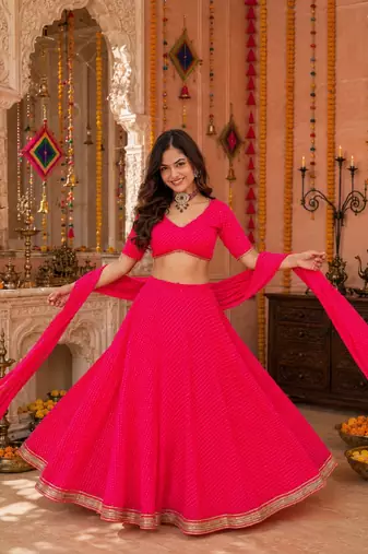 PINK LEHERIYA PRINT GEORGETTE LEHENGA CHOLI DUPATTA