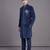 Navy blue suede embroidered nawabi suit for men