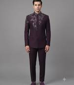 Deep wine embroidered bandhgala suit for men
