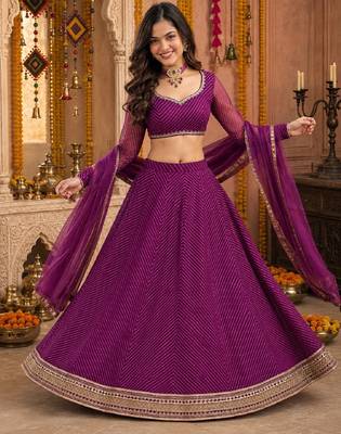 PURPLE LEHERIYA PRINT GEORGETTE LEHENGA CHOLI DUPATTA 5