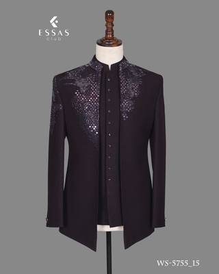 Deep wine embroidered open jodhpuri suit for men 3