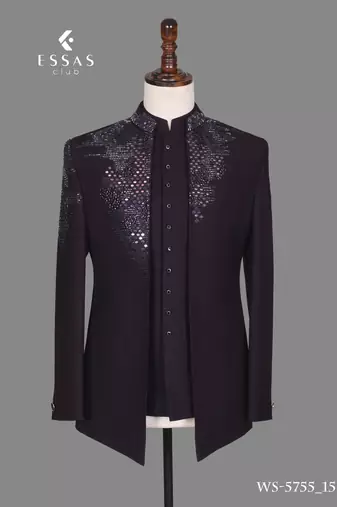 Deep wine embroidered open jodhpuri suit for men