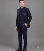Navy blue embellished open jodhpuri suit for men
