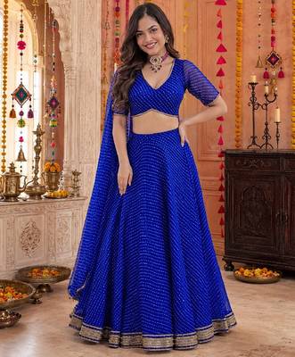 BLUE LEHERIYA PRINT GEORGETTE LEHENGA CHOLI DUPATTA 5