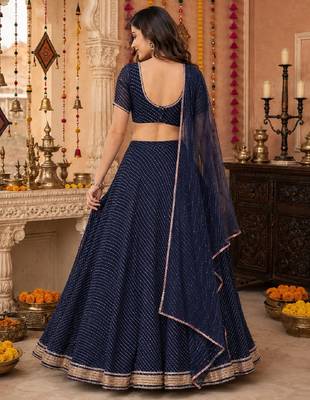 BALCK LEHERIYA PRINT GEORGETTE  LEHENGA CHOLI DUPATTA 6