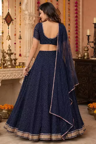 BALCK LEHERIYA PRINT GEORGETTE  LEHENGA CHOLI DUPATTA