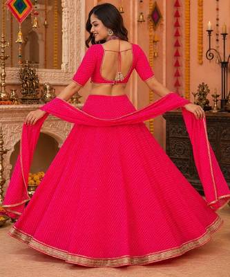 PINK LEHERIYA PRINT GEORGETTE LEHENGA CHOLI DUPATTA 6