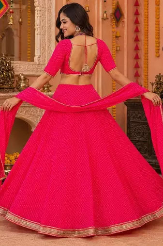 PINK LEHERIYA PRINT GEORGETTE LEHENGA CHOLI DUPATTA