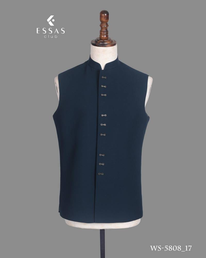 Peacock blue embroidered open jodhpuri suit for men