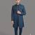 Peacock blue embroidered open indowestern suit for men
