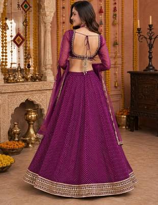 PURPLE LEHERIYA PRINT GEORGETTE LEHENGA CHOLI DUPATTA 6