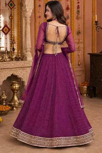 PURPLE LEHERIYA PRINT GEORGETTE LEHENGA CHOLI DUPATTA