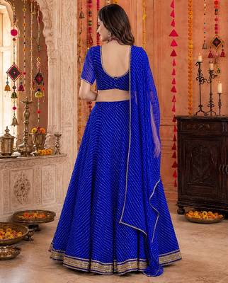 BLUE LEHERIYA PRINT GEORGETTE LEHENGA CHOLI DUPATTA 6