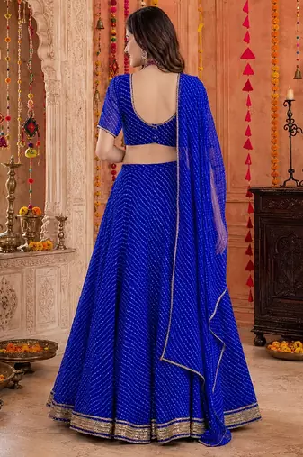 BLUE LEHERIYA PRINT GEORGETTE LEHENGA CHOLI DUPATTA