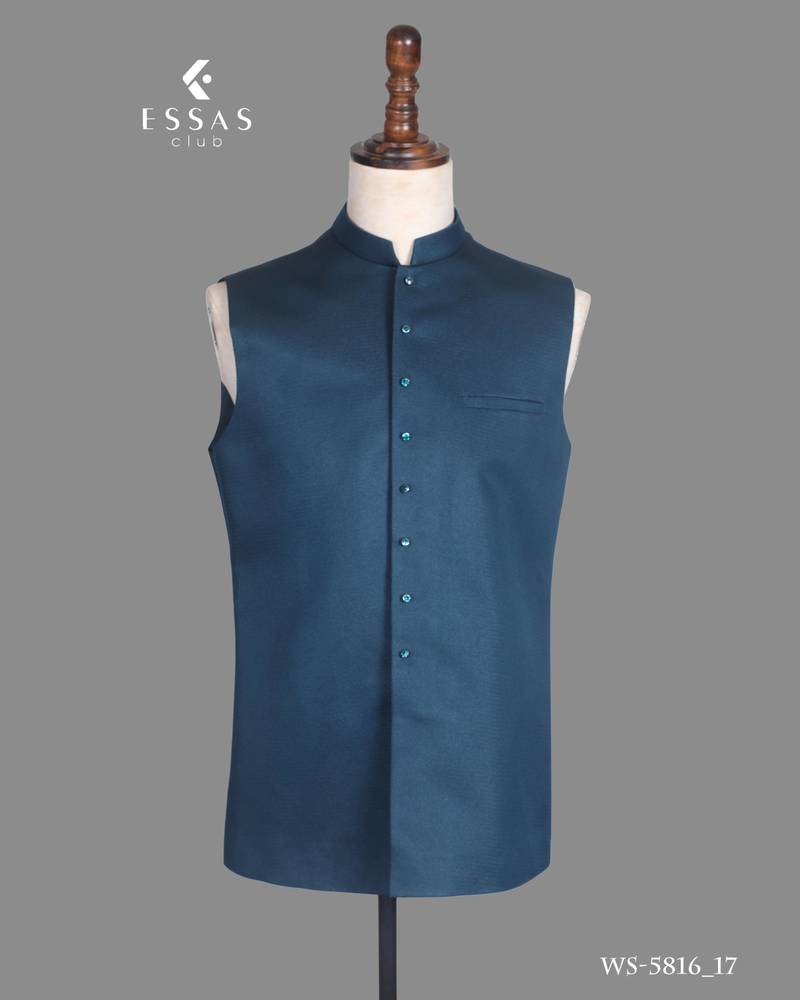 Peacock blue embroidered open jodhpuri suit for men