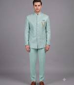 Mint green textured bandhgala suit for men