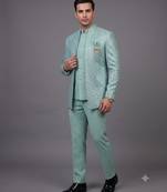 Mint green textured open jodhpuri suit for men
