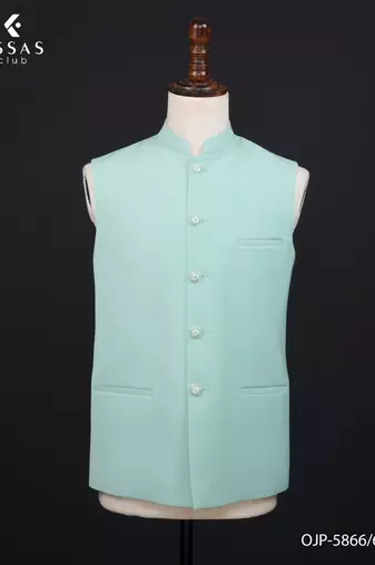 Mint green textured open jodhpuri suit for men