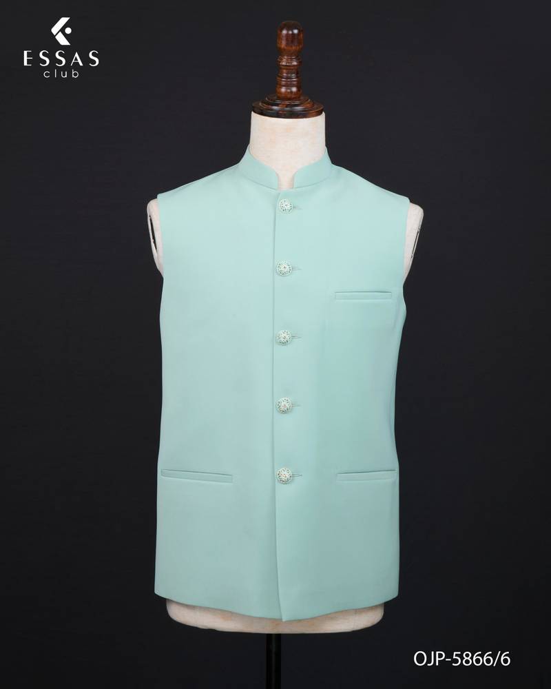 Mint green textured open jodhpuri suit for men