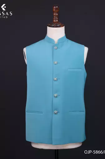 Sky blue textured open jodhpuri suit for men