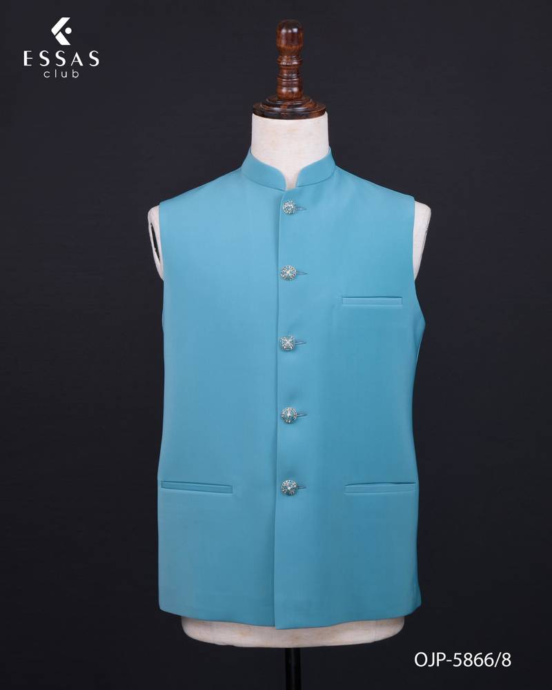 Sky blue textured open jodhpuri suit for men