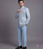 Light blue textured bandhgala suit for men