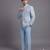 Light blue textured bandhgala suit for men