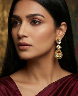gold plated kundan drop earrings 6