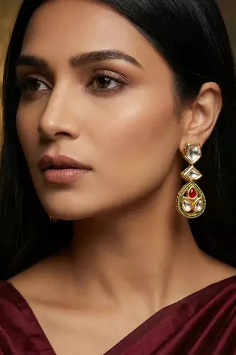 gold plated kundan drop earrings
