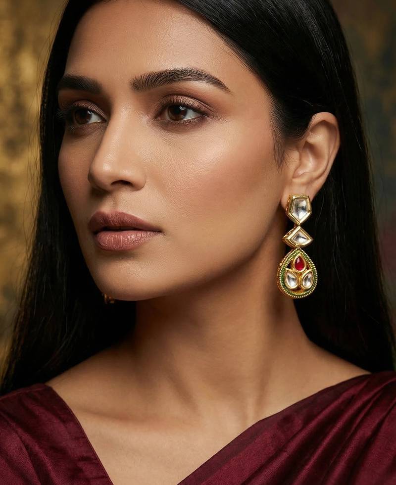 gold plated kundan drop earrings