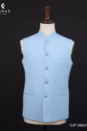 Light blue textured open jodhpuri suit for men