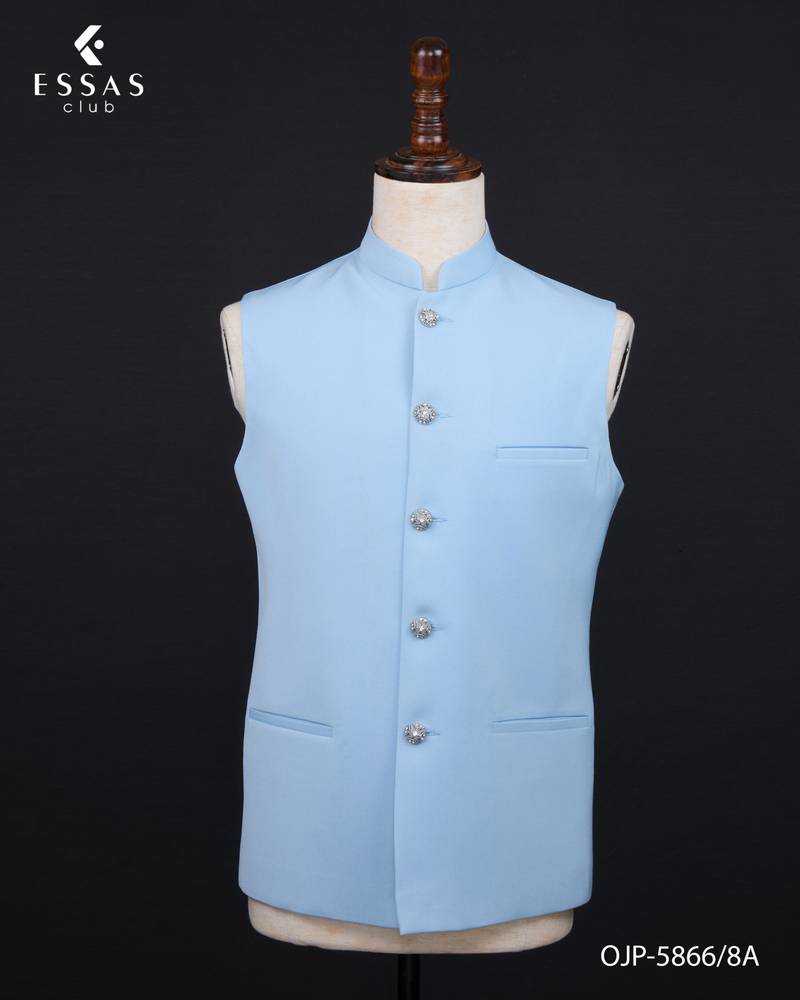 Light blue textured open jodhpuri suit for men