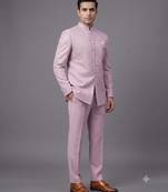 Pastel pink textured bandhgala suit for men